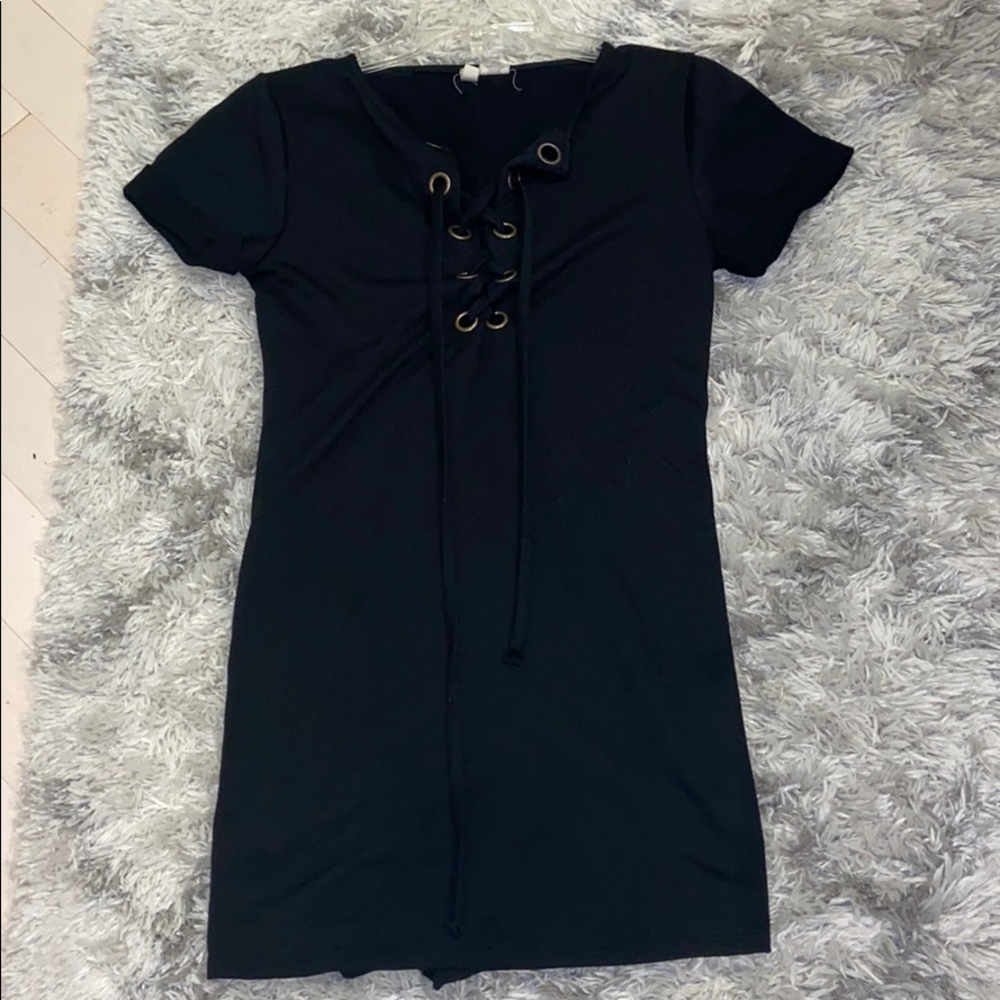 Black lace up Tshirt dress